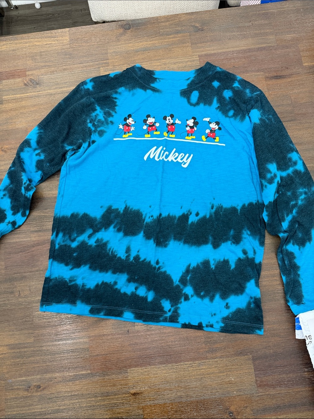 Disney Blue & Black Tie-Dye Mickey Long Sleeve Tee